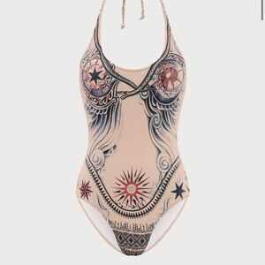 Women's Beige and Black Swimsuit